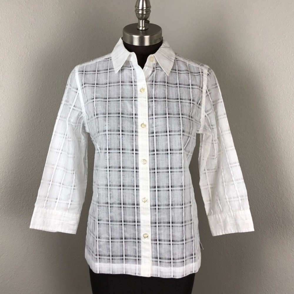 Chico’s White Sheer Button Down Blouse 0 Small